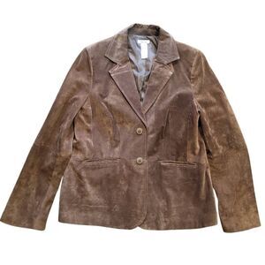 Liz Claiborne Leather Blazer Jacket Women's XL Brown Suede Western Country